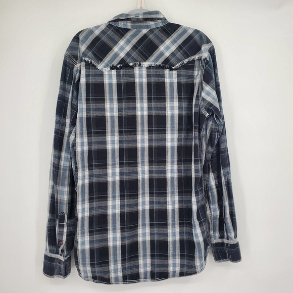 BKE Slim Fit Large Snap Button Gray Plaid Long Sleeve Shirt Double Pockets - Picture 3 of 10